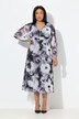 Maxi-jurk van mesh, bloemen, A-lijn, V-hals, lange mouwen