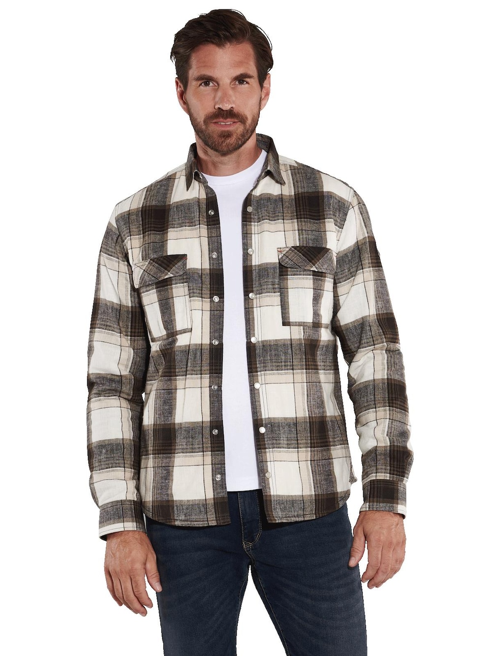 engbers Herren Langarm-Hemd kariert , Braun