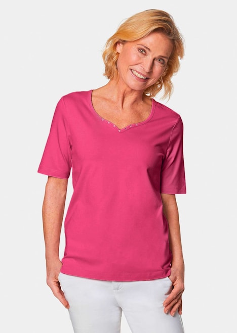 T-Shirt mit charmantem Ausschnitt und Schmucksteinchen