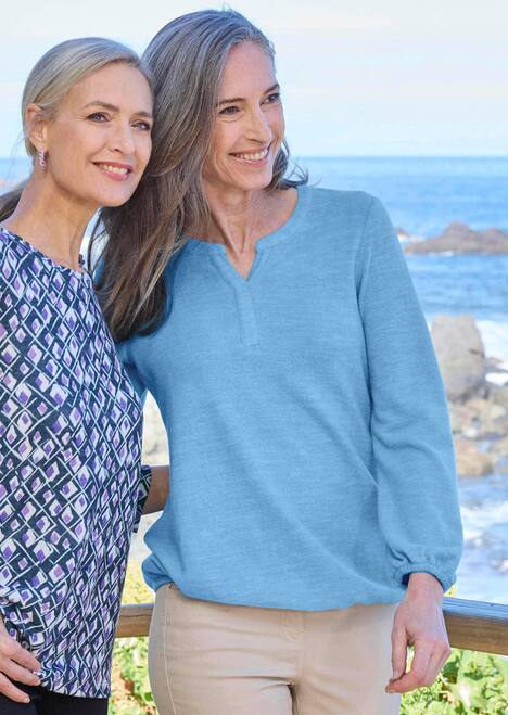 Elegante Bluse mit Zierblende, Rundhals