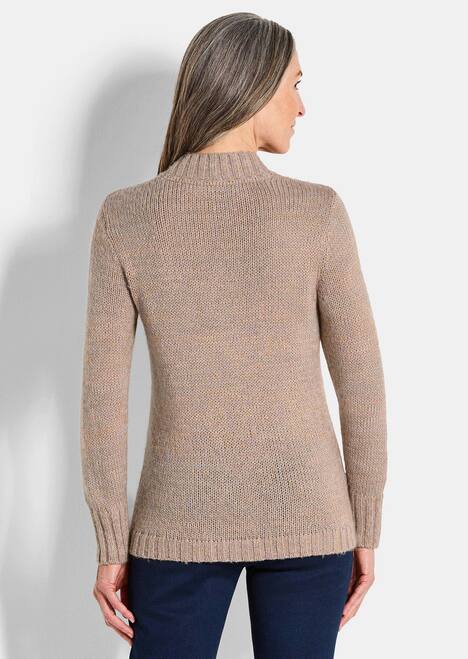 Hüftlanger Langarmpullover, Zopfstrick
