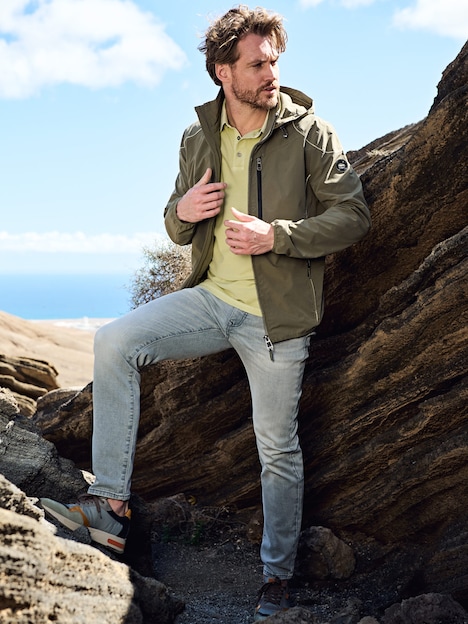 Herren Übergangsjacke mit abnehmbarer Kapuze , Khaki