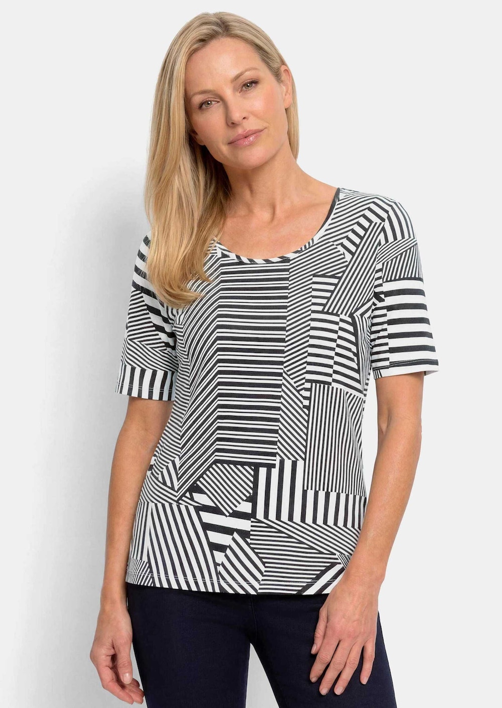 Viskoseshirt mit abstraktem Streifendruck
