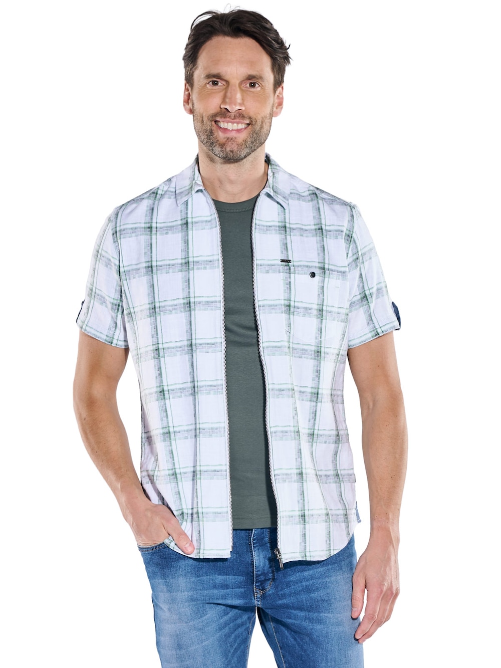 Herren Overshirt mit Reißverschluss , Gruen