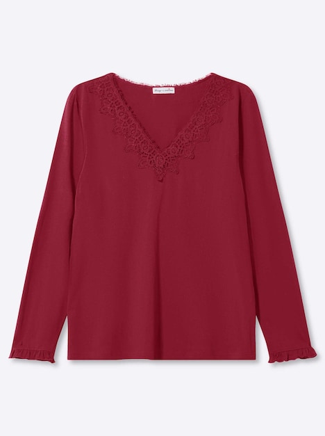 Langarm-Shirt Langarmshirt mit Spitze am V-Ausschnitt Langarm keine Angabe
