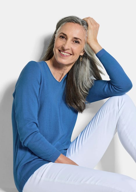 Baumwollpullover mit V-Ausschnitt