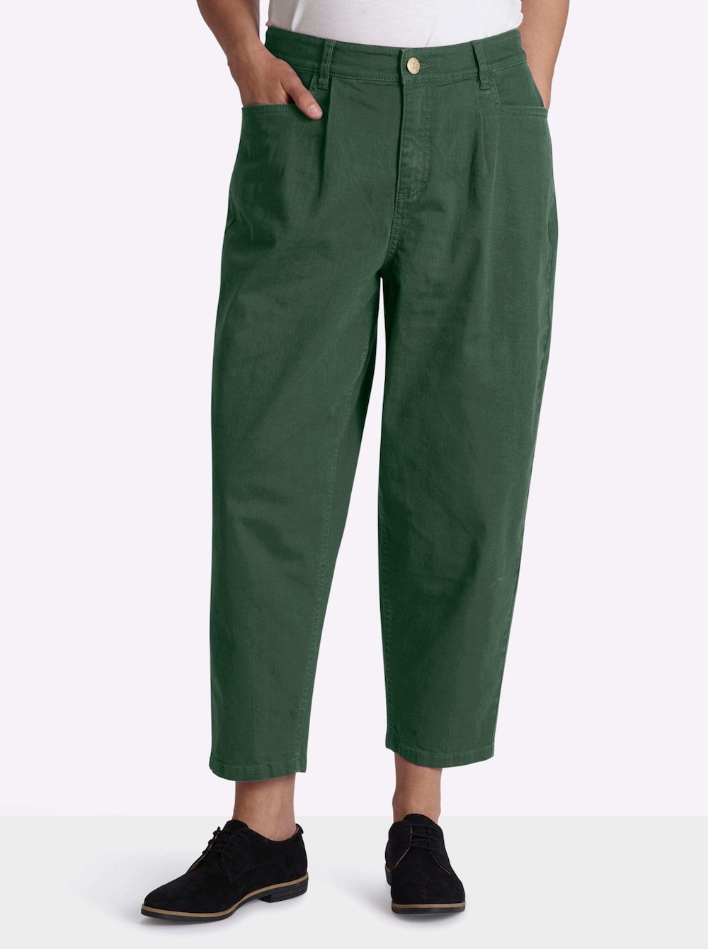 Twill-Hose Bundfaltenhose aus Twill, mit Barrel-Leg normal Elastische Einsätze