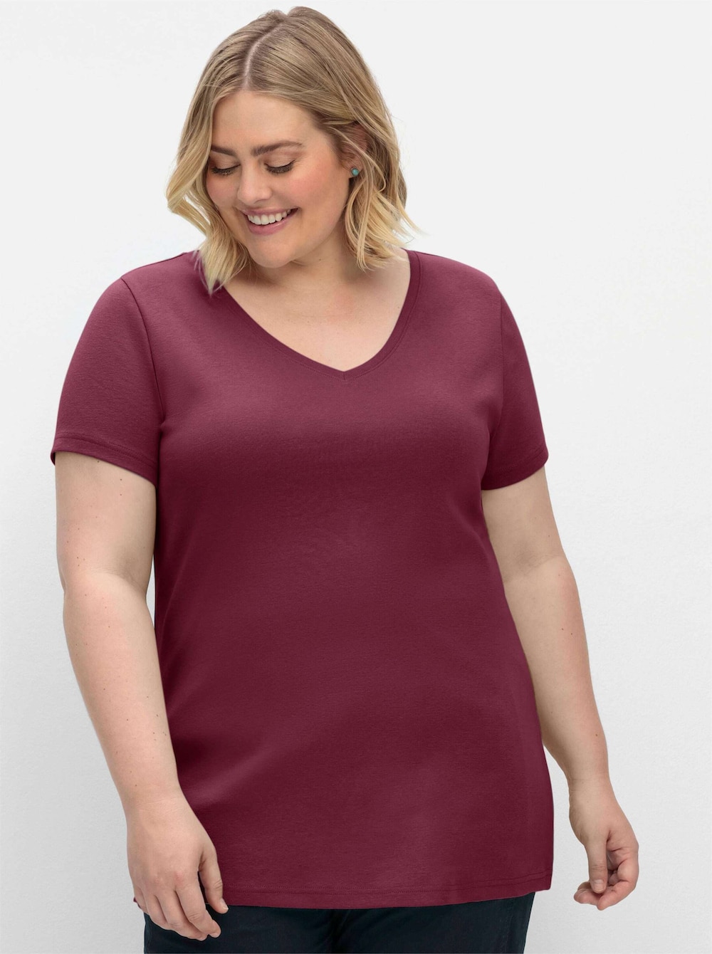 T-Shirt Kurzarm Uni Ohne Kragen