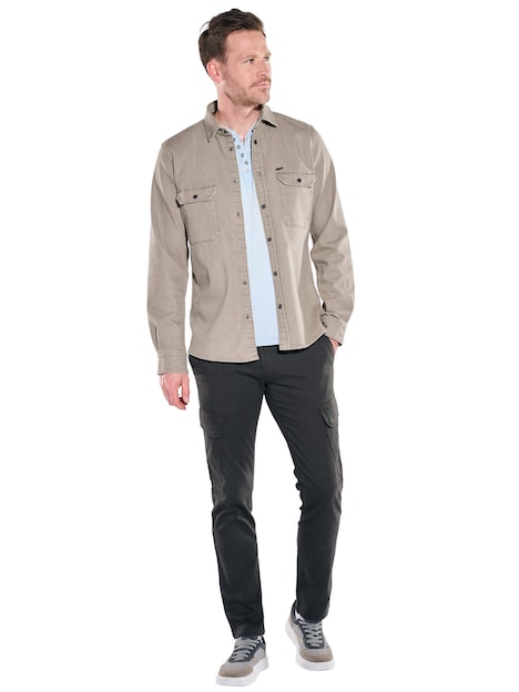 Herren Overshirt mit elastischer Denim-Warenqualität , Braun