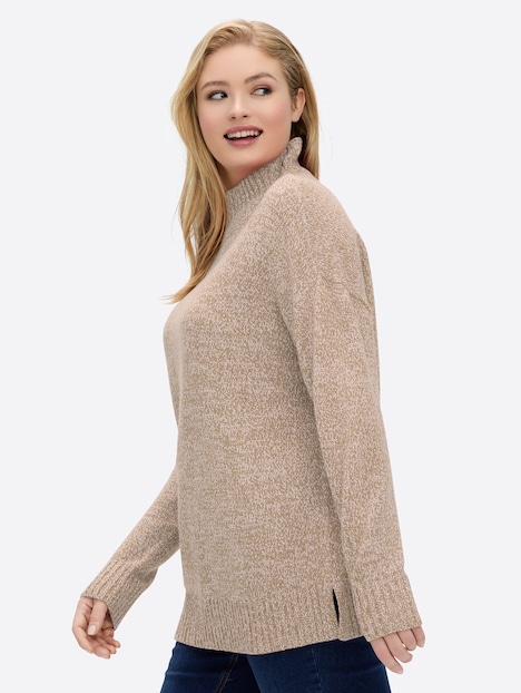 Pullover Pullover in melierter Strickqualität Langarm Meliert Stehkragen