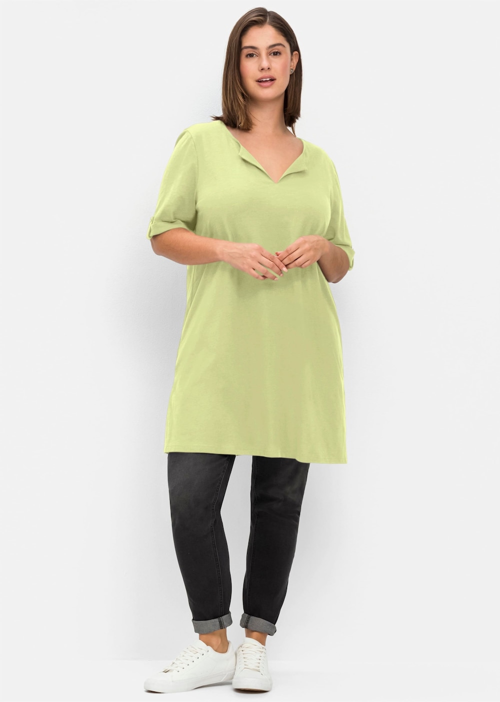 Longshirt Kurzarm Uni Ohne Kragen