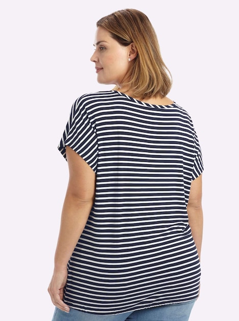 Kurzarm-Shirt Ringelshirt mit Bindeband am Saum Kurzarm
