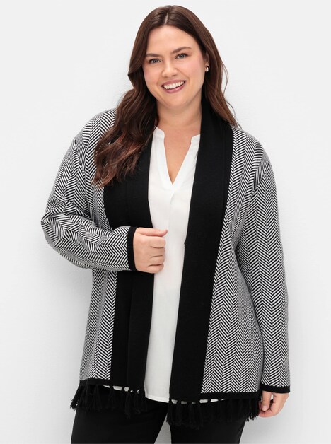 Strickjacke Langarm Sonstiges Muster Schalkragen