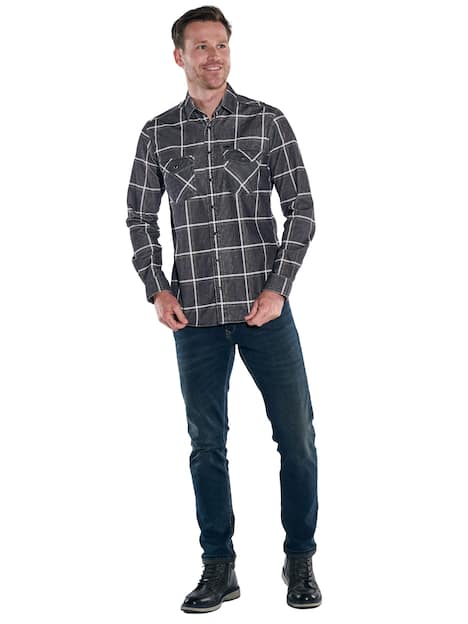 engbers Herren Langamr-Hemd kariert , Schwarz