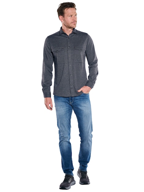 Herren Overshirt mit Druckknöpfen , Schwarz