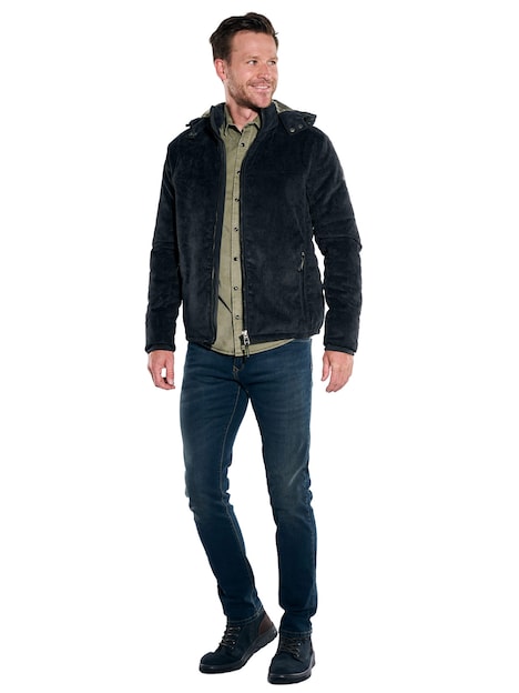 Herren Cord-Jacke mit abnehmbarer Kapuze , Schwarz