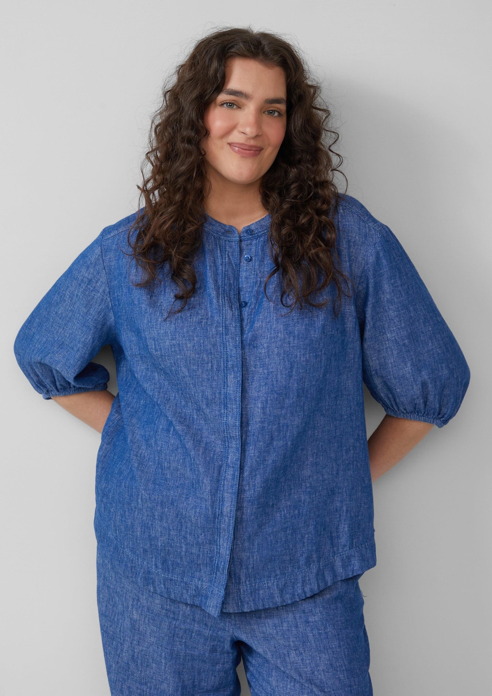 Relaxed-Fit-Bluse aus Leinenmix mit Raff-Details