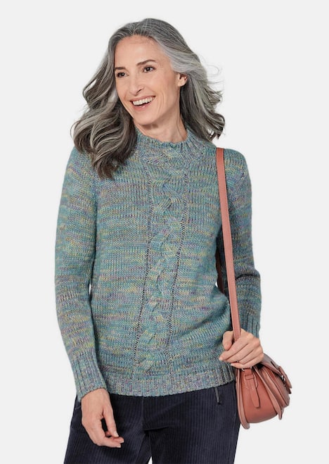 Hüftlanger Langarm Pullover, Zopfstrick