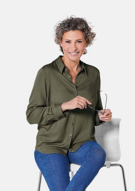 GOLDNER Blouse. Puur katoen Overhemdblouse met doorlopende knopenlijst