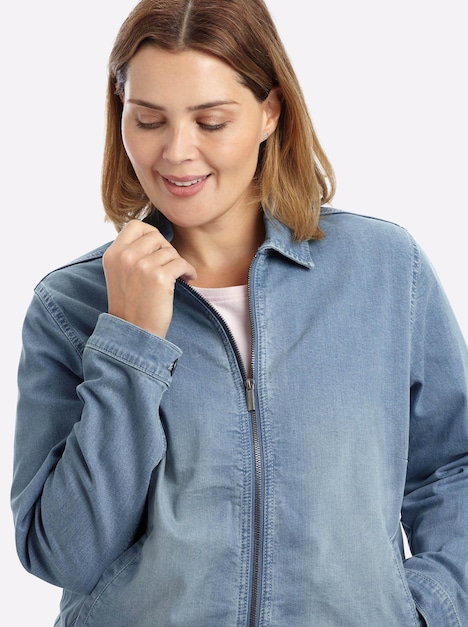 Jeansblazer Jeansjacke in Blousonform Langarm Umlegekragen