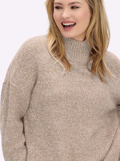 Pullover Pullover in melierter Strickqualität Langarm Meliert Stehkragen