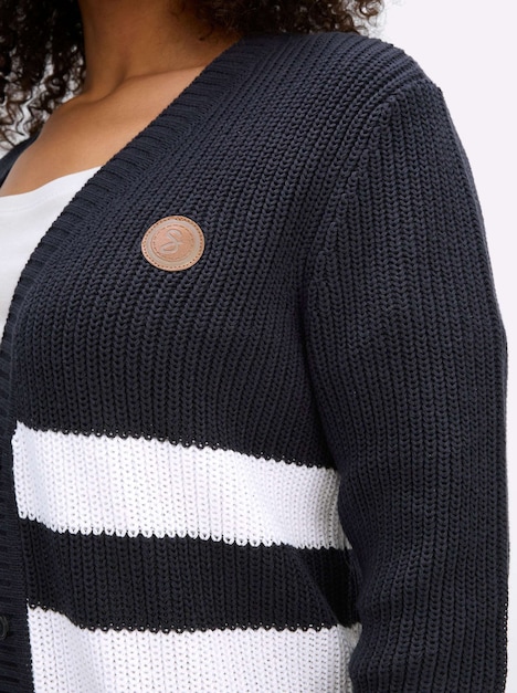Cardigan Strickjacke mit Kontraststreifen Langarm Ohne Kragen