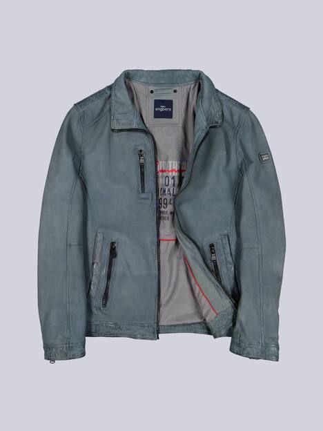 engbers Herren Lederjacke mit langem Stehkragen , Hellblau