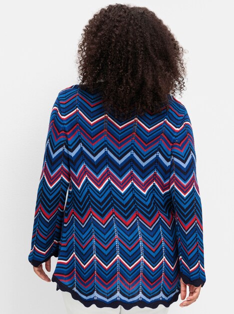 Strickjacke 3/4-Arm Grobstrick Mehrfarbig Ohne Kragen