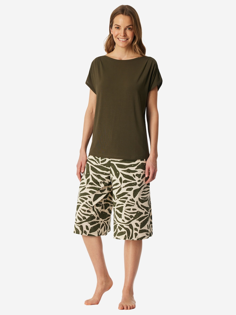 Schiesser Damen Pyjama Selected Premium oliv