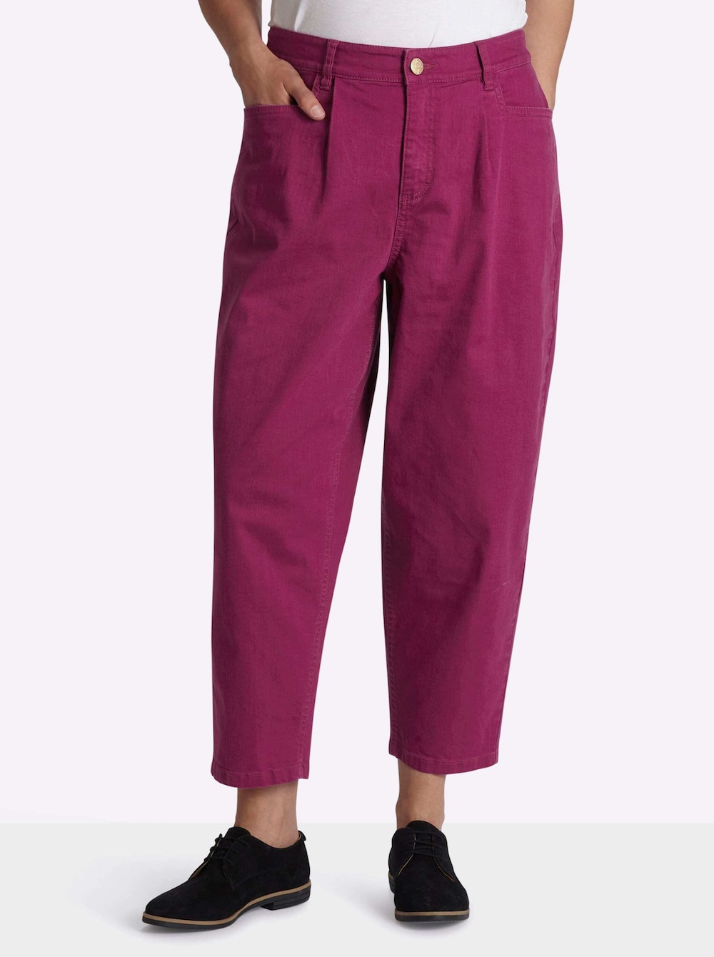 Twill-Hose Bundfaltenhose aus Twill, mit Barrel-Leg normal Elastische Einsätze