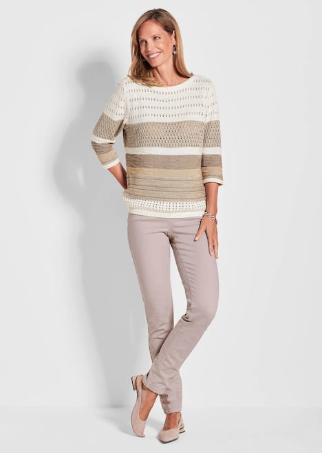 Strukturpullover mit 3/4-Arm und U-Boot-Ausschnitt