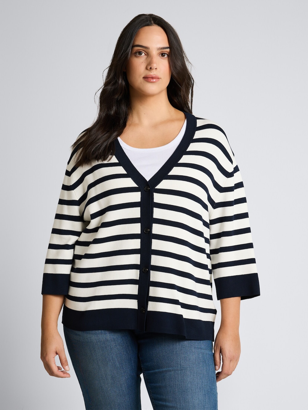 Tom Tailor Women PLUS Pullover & Strickjacken Plus Size - Loose Fit Cardigan mit Streifenmuster