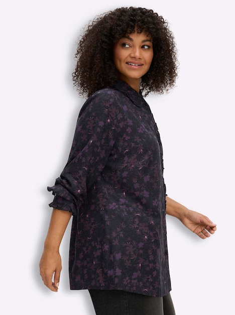Bluse Rüschenbluse mit Bubikragen und Blümchenprint Langarm Hemdblusenkragen