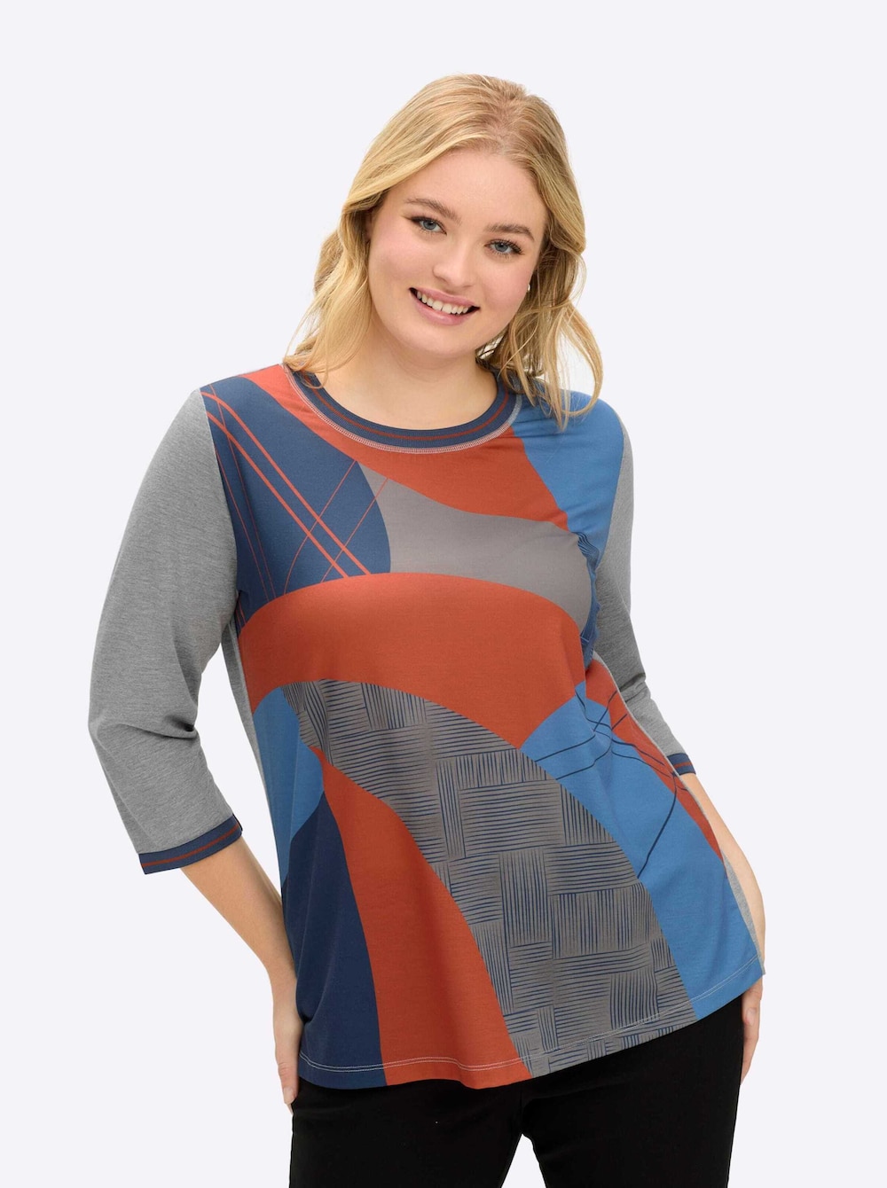 Druck-Shirt 3/4-Arm Sonstiges Muster Ohne Kragen