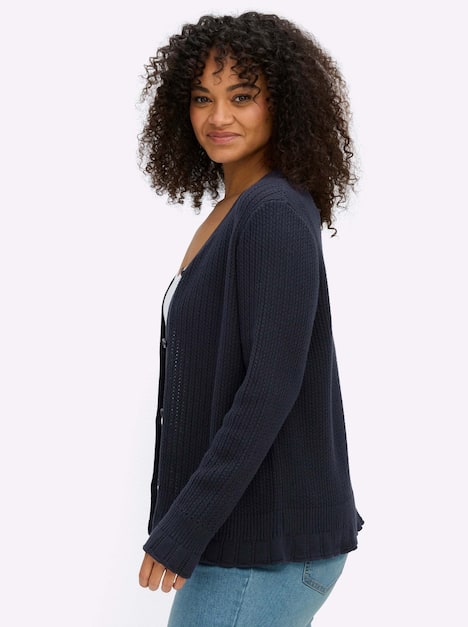 Strickjacke Langarm Ajour Ohne Kragen