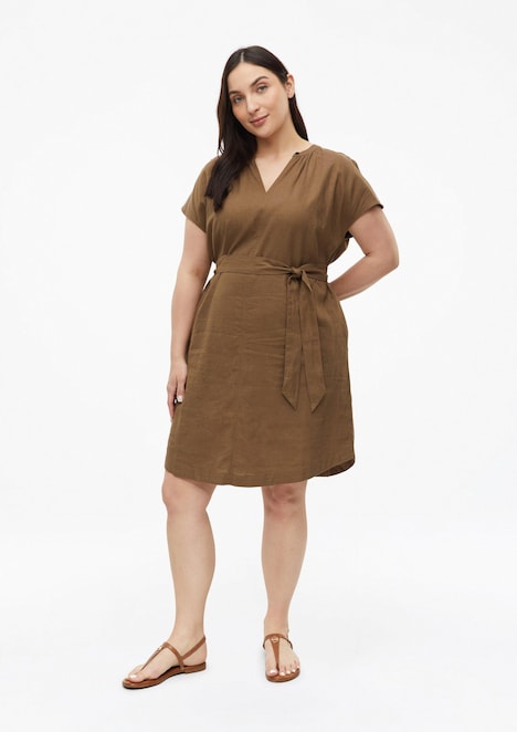 Leinenmix-Kleid mit Eingrifftaschen