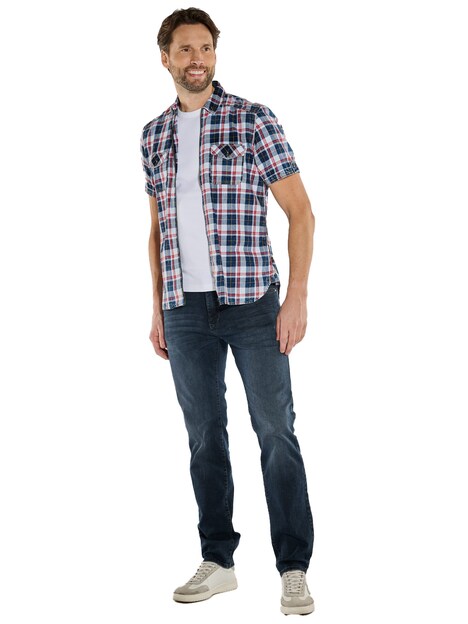 Herren Kurzarm-Hemd kariert , Rot