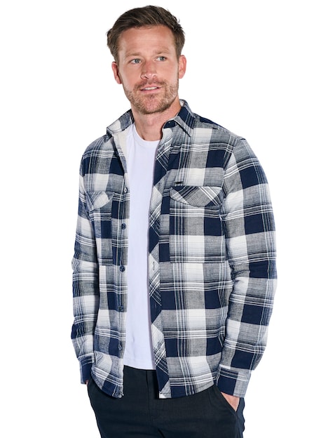 Herren Kariertes Overshirt mit Teddyfütterung , Marineblau