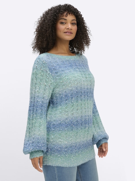 Langarm-Pullover Ajourpullover mit Blockstreifen Langarm Ohne Kragen