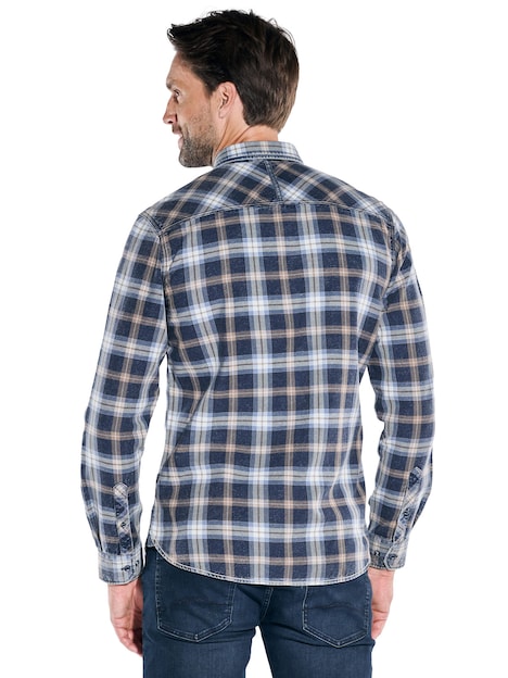 Herren Langarm-Hemd kariert , Indigoblau