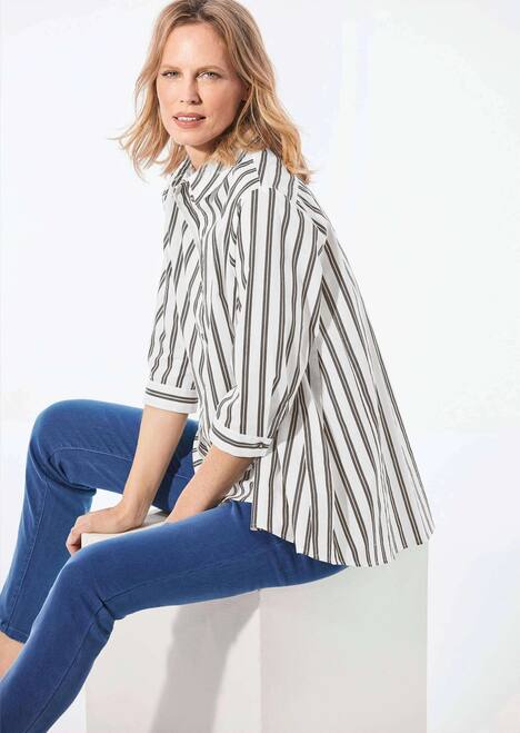 Schlichte Baumwoll-Bluse mit 3/4-Arm