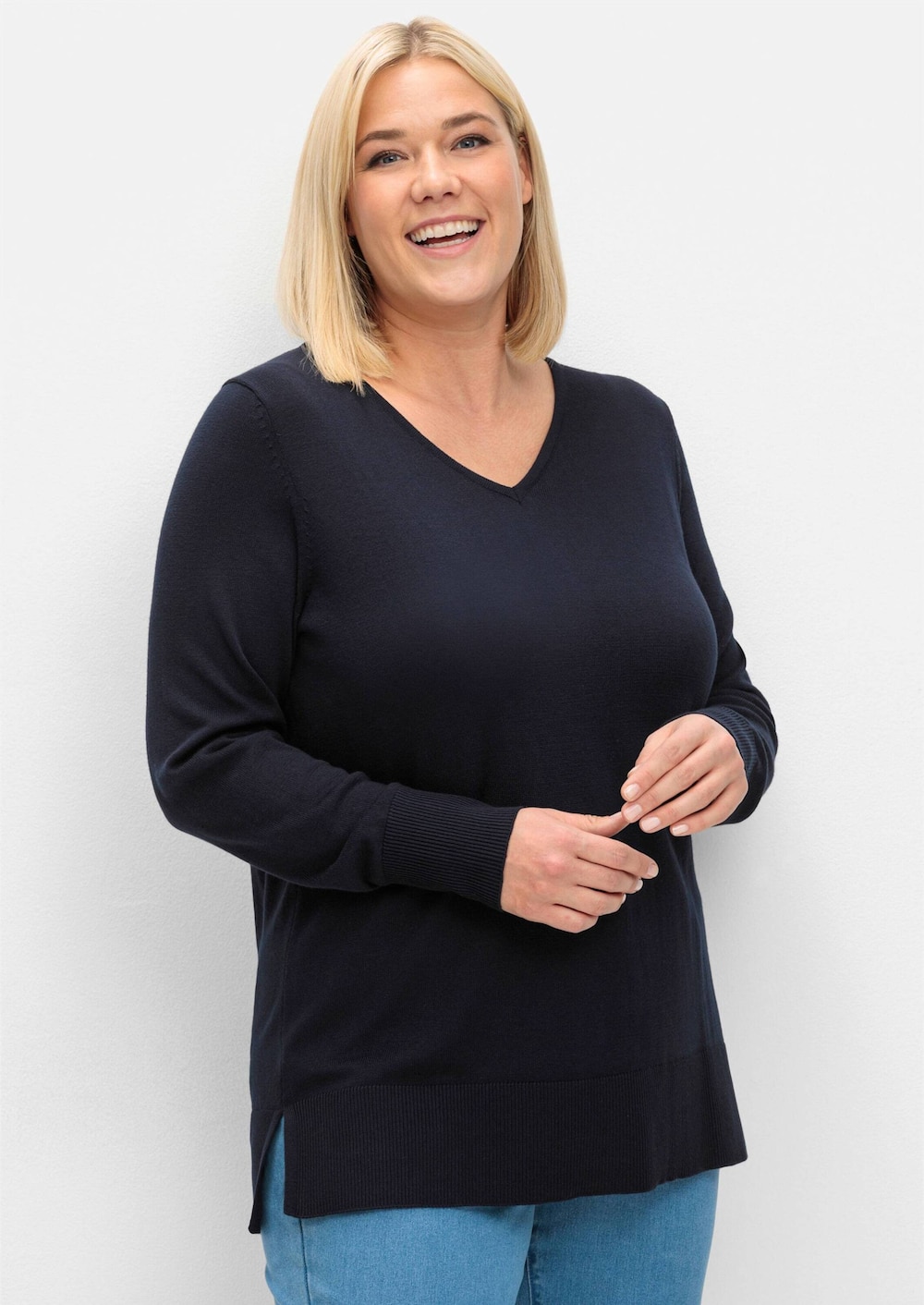 V-Ausschnitt-Pullover Langarm Uni