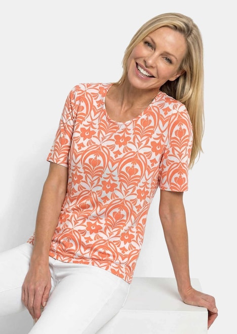 Viskoseshirt mit femininem Ornamentmuster