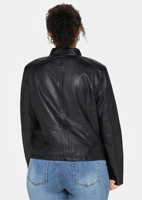 Leder-Jacke Langarm Uni Stehkragen