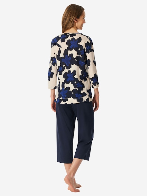 Schiesser Damen Pyjama Comfort weiß,blau
