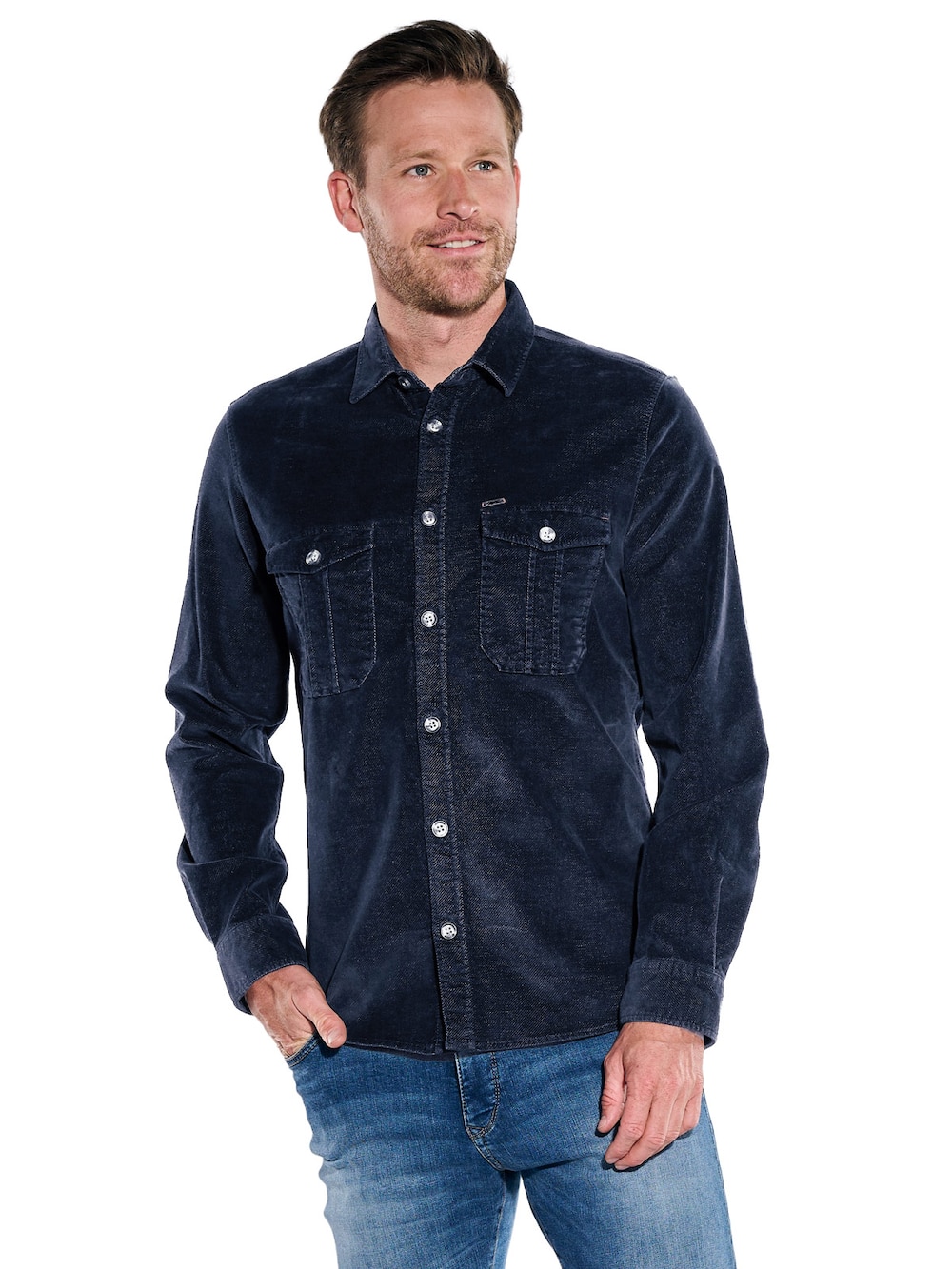 Herren Sportives Overshirt aus softer Velvet-Ware , Indigoblau