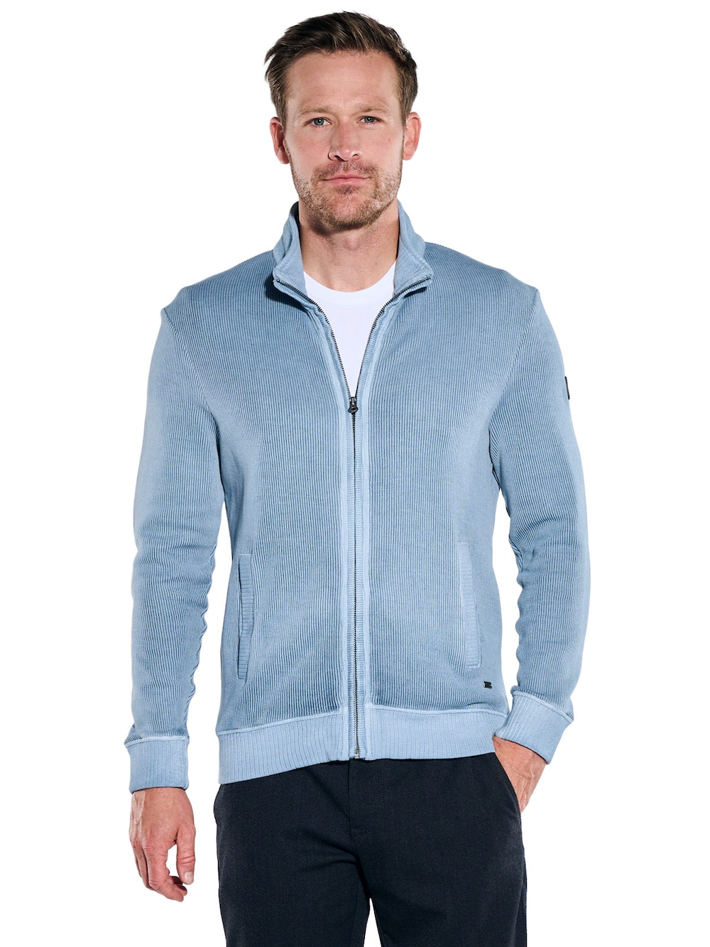 Herren Sweatjacke mit Taschen , Mittelblau