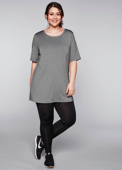 Longshirt Kurzarm Uni Rundhalskragen