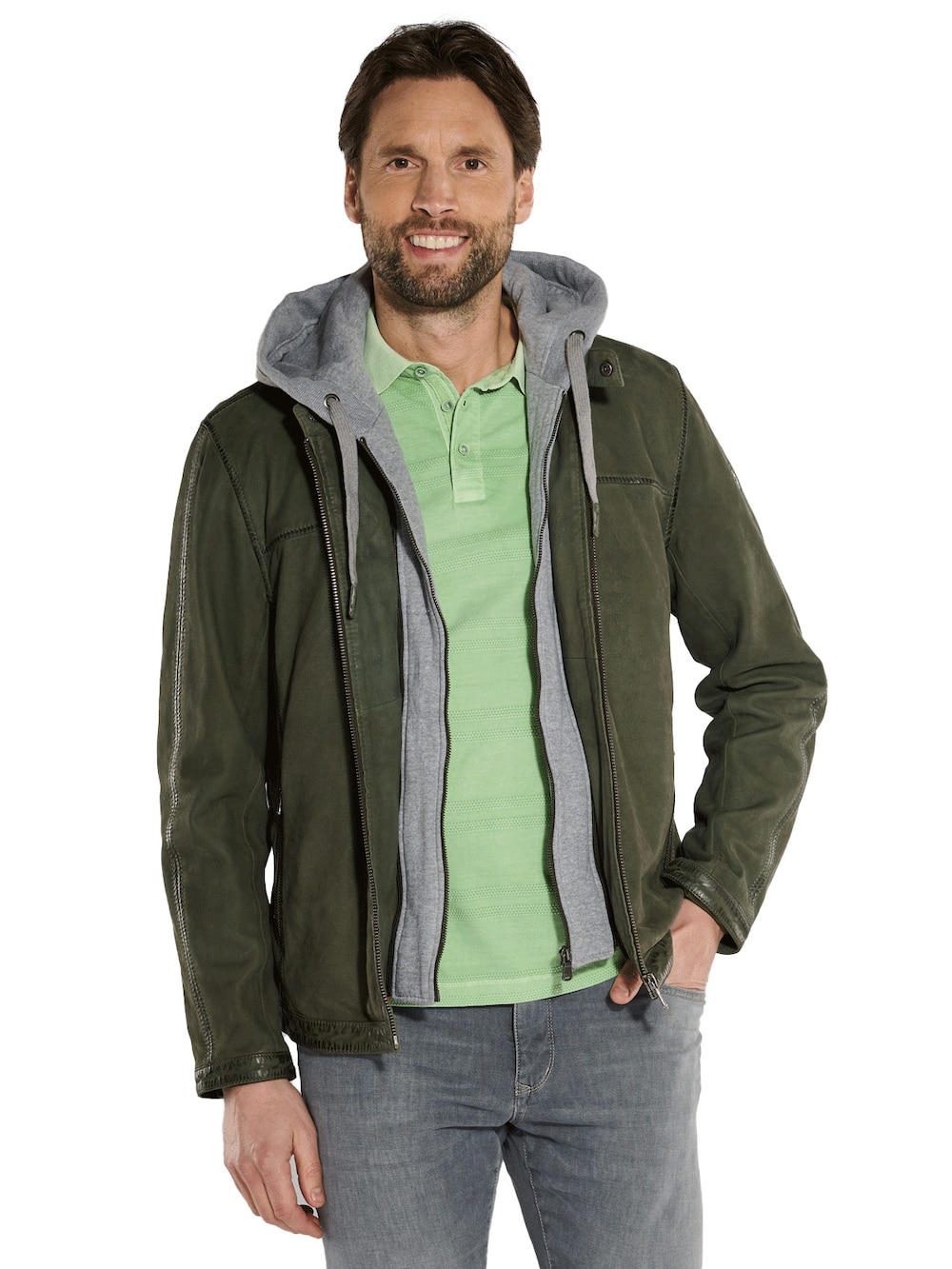 Lederjacke mit Kapuze
