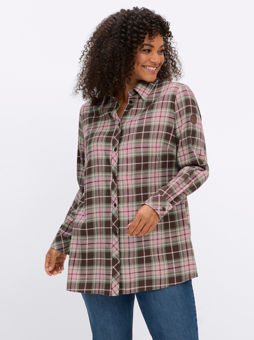 Langarm-Bluse Karobluse in angerauter Flanell-Qualität Langarm Hemdkragen